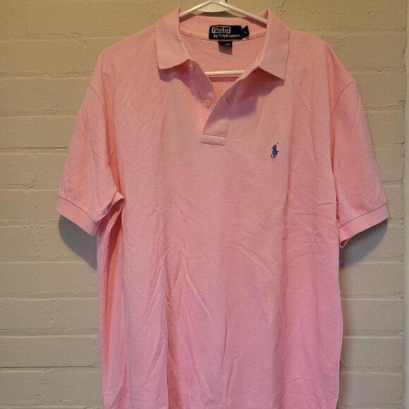 Polo Ralph Lauren Men's Classic Pink Piqué Polo Shirt - Size Large - Picture 1 of 4